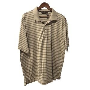 Tasso Elba 5 Iron Golf Mens Large Tan Striped Pima Cotton Polo Short Sleeve